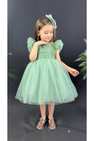 Mnk Baby & Kids Kız Çocuk Nakışlı Tütü Etek Elbise Mnk0578 Yeşil