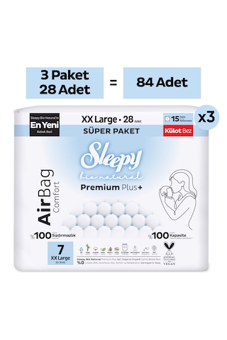 Sleepy Bio Natural Premium Plus Airbag Comfort Mega Paket Külot Bez 7 Numara Xxlarge 84 Adet