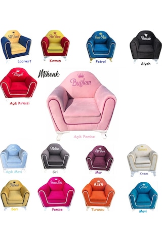 Mihenk Isme Özel Çocuk Koltuğu Bebek Odası Koltuk 14 Renk Seçnkli