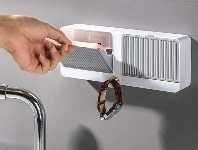 Kosona Duvar Montlu Sabunluk, Beyaz, İki Bölmeli, Deliksiz, Otomatik Sulama Çıkışı, Plastik, Banyo Ve Mutfak Uygun Beyaz