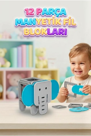 Minik Mimarların İlk Eğlence Seti: 12 Parça Manyetik Fil Blokları Eğlenceli Eğitici Set