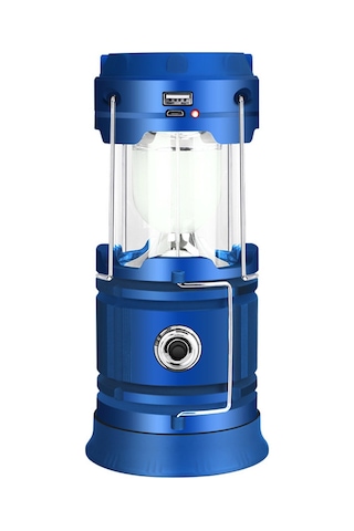 Mufunye Mavi Led Kamp Feneri Güneş Enerjili Usb Şarjlı 18650 Batarya Ve Kablolu Çadır Işığı Outdoor Kullanım İçin İngilizce Paketli Çok Renkli