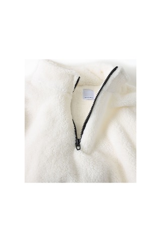 Fifty Color Erkek Oversize Yarım Fermuarlı Pelüş Sweat-Beyaz - Kahverengi