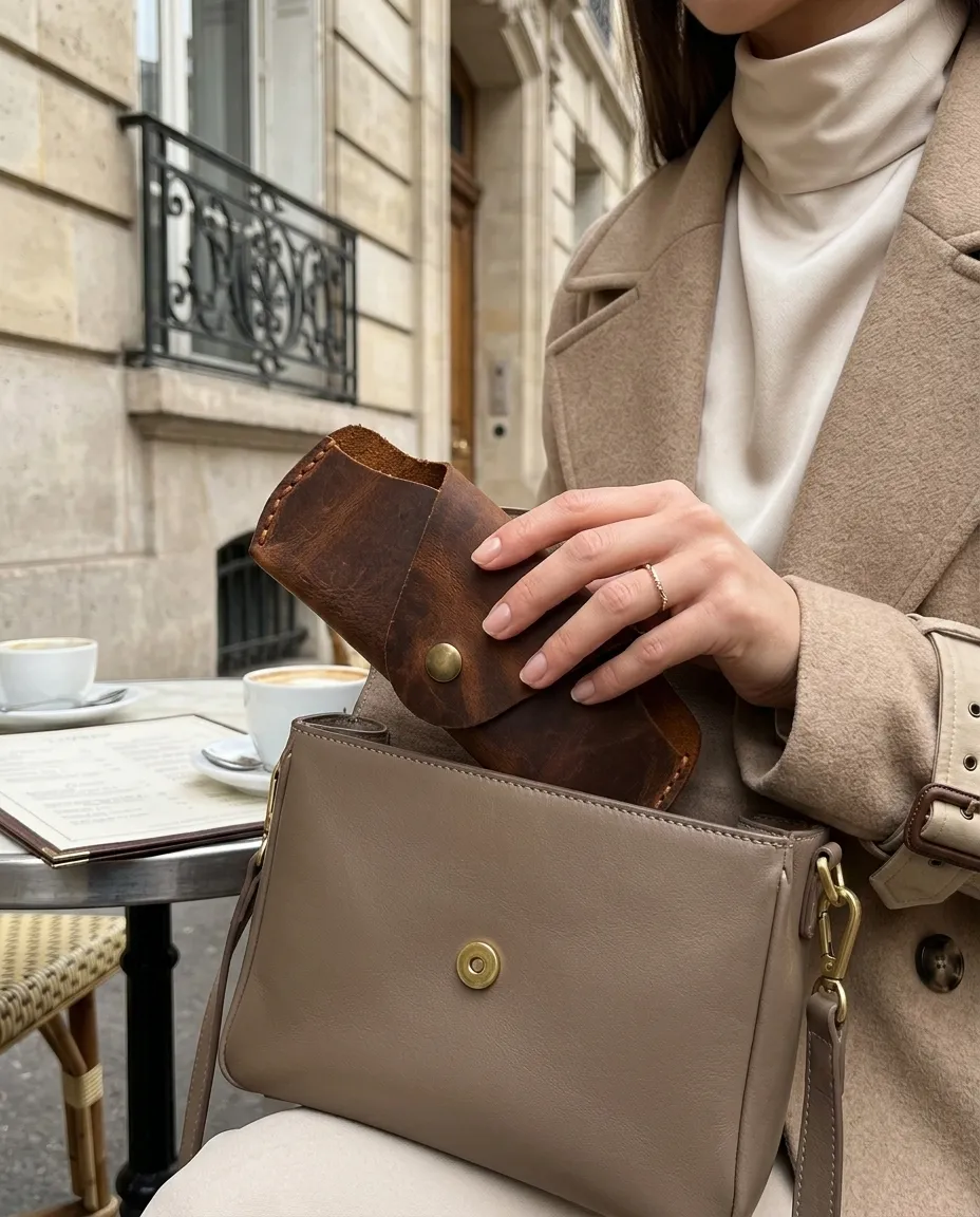 %100 Hakiki Deri Çıtçıt Kapamalı Gözlük Kılıfı - Taba Seçenekli El Yapımı Gözlük Kabı 16 X 8,5 Cm