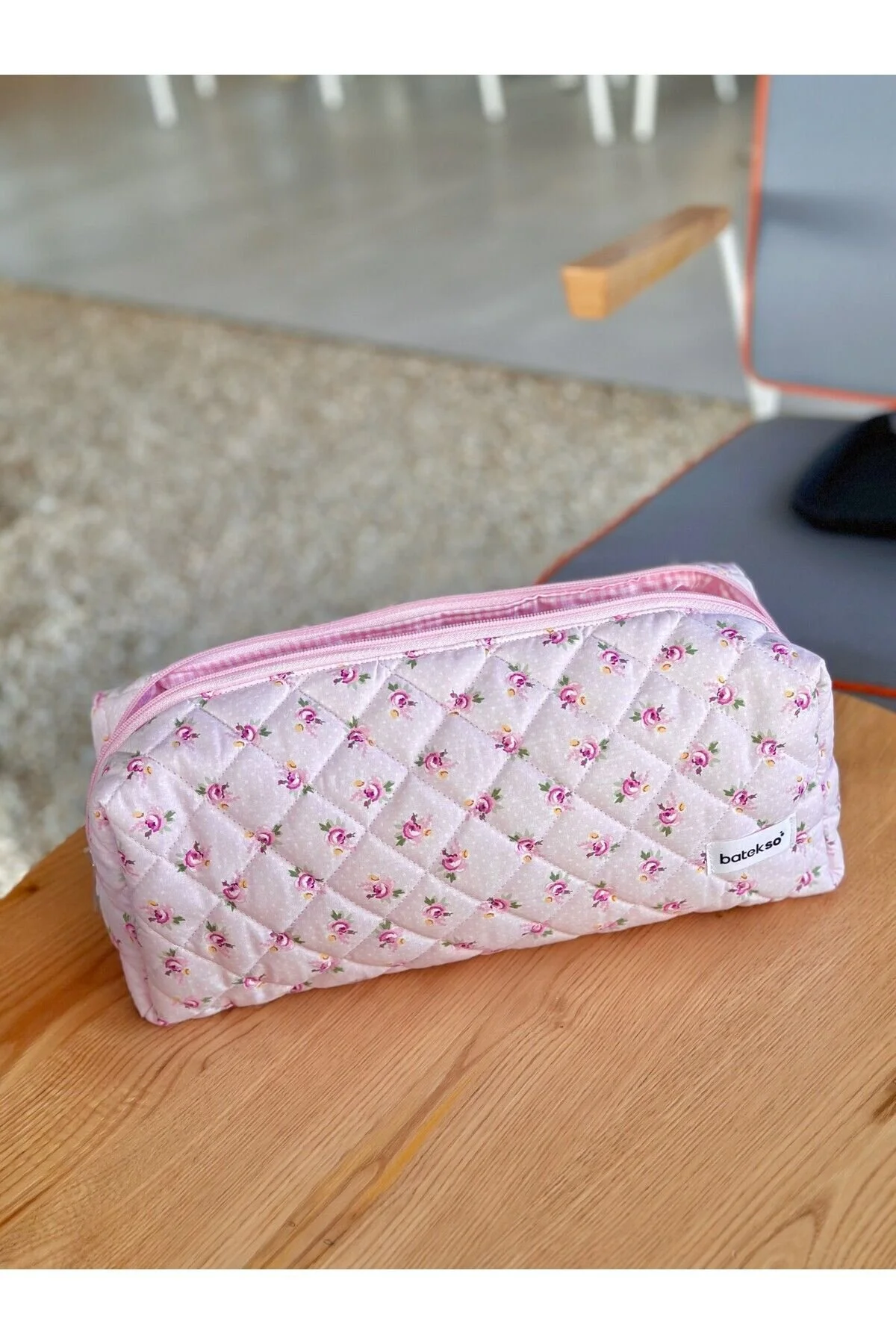 Batekso Toz Pembe Gül Desenli Saç Şekillendiricileri İçin Seyahat Çantası - Xl Boy Toz Pembe
