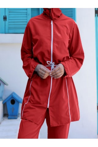 Paraşüt Kumaş Tesettür Mayosu Kırmızı