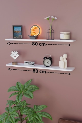 Dekoratif Uçan Duvar Rafı 2 Adet Gizli Monteli Raf Oval Kesim 80x18 Cm Beyaz