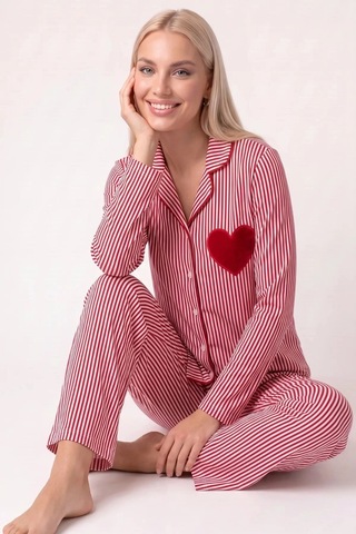 Angbutik Pjs 30144 Kadın Çizgili Uzun Kol Pijama Takımı Kırmızı Angbutik Pjs 30144 Kadın Çizgili Uzun Kol Pijama Takımı Kırmızı