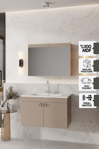 Karen Banyo Dafne 85 Cm, Mdf Lavabolu Banyo Dolabı Seti, Mdf, Lavabo Dahil Dafne