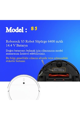 Roborock S5 Robot Süpürge 6400 Mah 14.4 V Batarya Uyumlu Uzun Ömürlü, Yüksek Performans Pil
