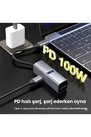 3in1 4k Hdmi Usb 3.0 Pd 100w Type-c Şarj Girişli Çevirici Adaptör Hub