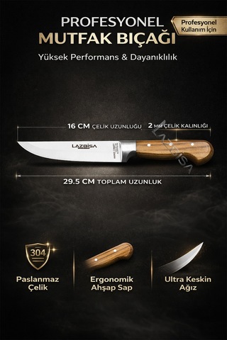 Lazbisa Mtf-037 Hand Craft Mutfak Bıçak Seti Et Ekmek Sebze Bıçağı 5 Li Set Günlük Kullanım