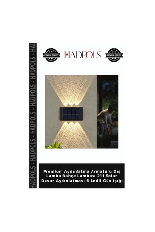 Premium Aydınlatma Armatürü Dış Lamba Bahçe Lambası 2'li Solar Duvar Aydınlatması 6 Ledli Gün Işığı