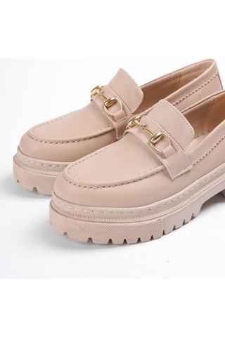 Ferrera Nude Gold Tokalı Deri Günlük Kullanım Loafer Kadın Ayakkabı Nude