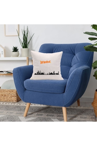 Modern İstanbul Baskılı Hediyelik Yastık Kılıfı - Minimalist Dekorasyon Beyaz