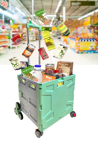 Merdiven Çıkabilen Katlanabilir Tekerlekli Süpermarket Alışveriş Sepeti Bagaj Sandık Arabası