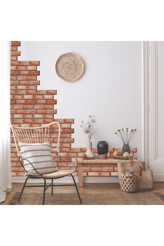 Mufunye Kahverengi Tuğla Desenli Pvc Otostik Duvar Kağıdı - Masa, Dolap, Mutfak Yenileme - 30x30cm 10 Adet Paket Diğer