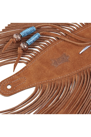 Levy's Leathers 2.5 "kızılderili İlham Veren Tüy Ve Saçak Tasarımlı Süet Gitar Kayışı Bal Kahverengi Renk Ms17aıf-004