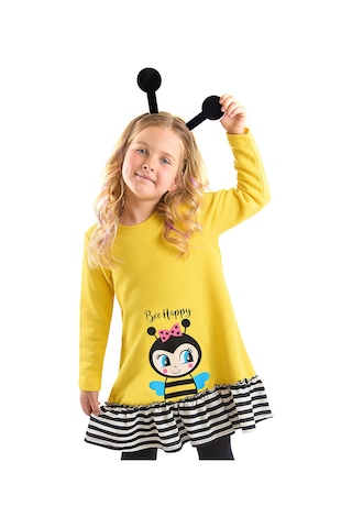 Denokids Arı Sarı Kız Çocuk Elbise Renkli Çok Renkli