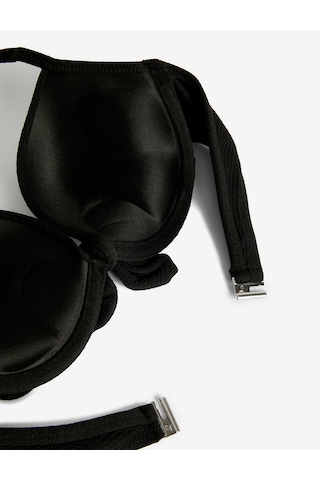 Koton Push Up Bikini Üstü Dokulu Bağlama Detaylı Balenli Siyah 4sak10065mm Siyah