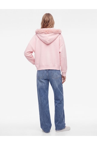Koton Şardonlu Cepli Rahat Kalıp Uzun Kollu Fermuarlı Suni Kürk Kapüşonlu Sweatshirt Pembe 7wal10302ık Gülkurusu