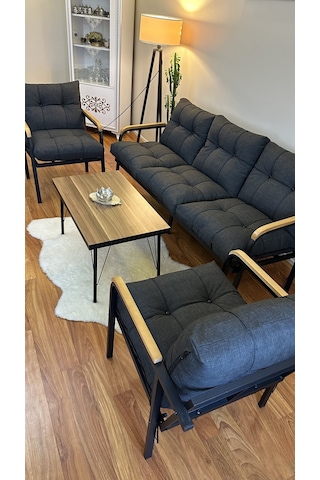 Modern Style Home Modern Sarıyer Balkon, Bahçe, Cafe - Metal Kanepe Koltuk Takımı - 3+1+1+ Sehpa Antrasit Modernk031 Antrasit