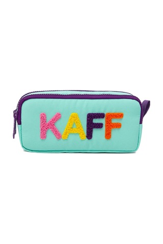 01108 Mint Yeşil Renk Mor Fermuarlı Su Geçirmez Bondit Kumaş Peluş Baskılı Çift Gözlü Kalemlik