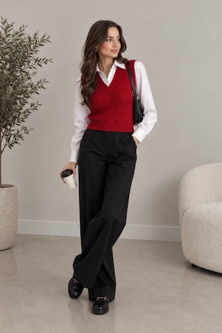 Youknitwear You Cameron %100 Pamuk V Yaka Kadın Süveter Kırmızı