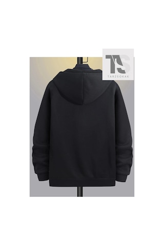 Tarzsokak Geyik Boynuz Sweatshirt Fermuarlı Hırka Siyah