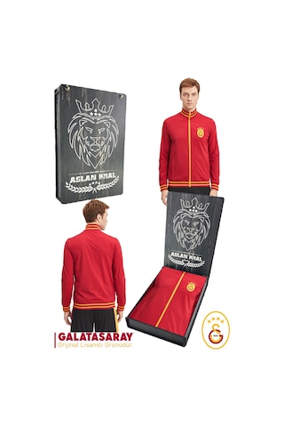 Galatasaray Orijinal Lisanslı Dik Yaka Fermuarlı Erkek Sweat Hediyelik Ahşap Kutulu 094 Kırmızı