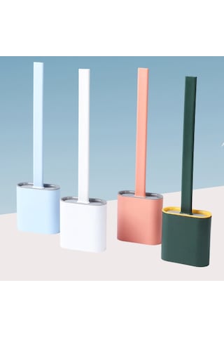 Duvara Monte Edilebilir Kapaklı Askılı Klozet Yumuşak Silikon Başlıklı Tuvalet Fırçası Seti Siyah