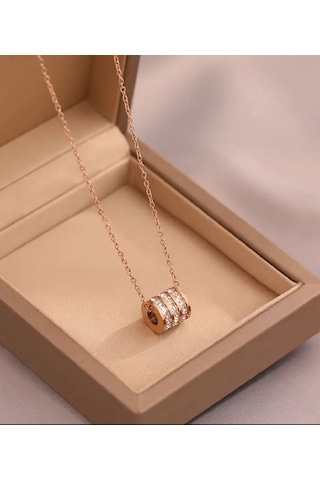 Kadın Silindir Model Gold Renk Çelik Kolye