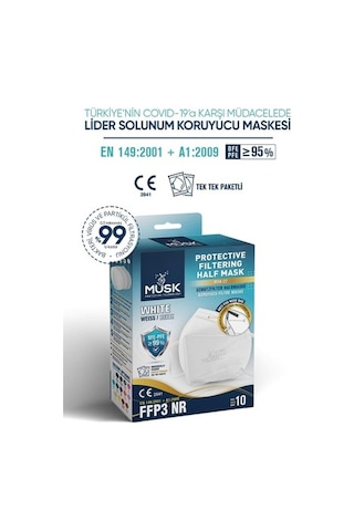 Musk Ffp3 Maske N99 Beyaz Renk 10 Adet