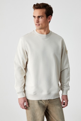 Grimelange OLLIE Erkek Bisiklet Yaka Regular Uzun Kollu Nakış Detaylı Bej Sweatshirt