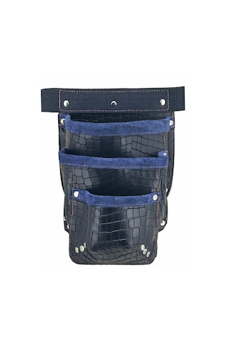 Hakiki Deri Kroko Cepli Tekniker Çivi Önlüğü Bel Çantası Lacivert