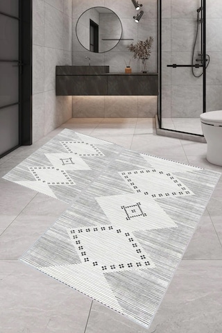Eliana Home Dijital Baskı 2'li Banyo Paspas Takımı Lna5-0406 100x60 Ve 60x50 Cm Gri