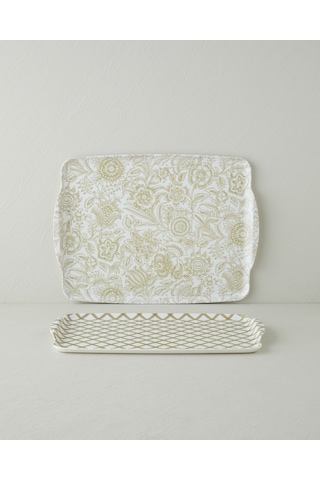 English Home Leafy Dreams Melamin 2 Li Kaydırmaz Tepsi 42x31 Cm + 25x38 Cm Yeşil