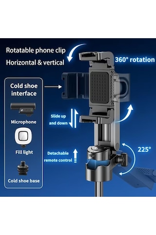 Bluetooth Kumandalı 43cm Tripod Selfie Çubuğu Kızaklı Tasarım Ek Aparat Işık Takılabilir Diğer