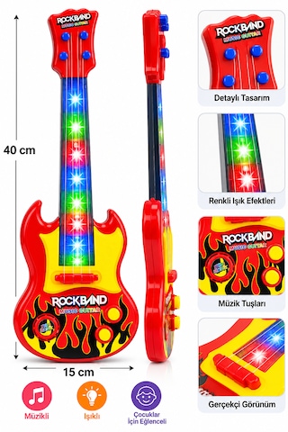 Sarı Kırmız Müzikli Oyuncak Gitar Sarı Kırmızı