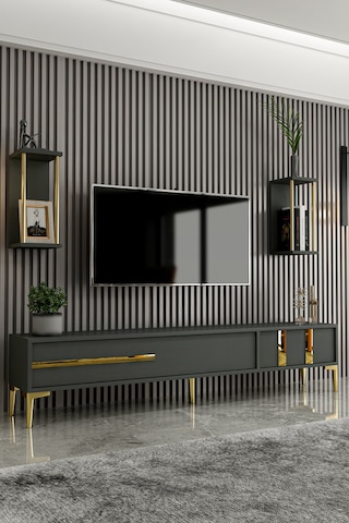 Givayo Mobilya Lükens Tv Ünitesi Antrasit Gold 180 Cm