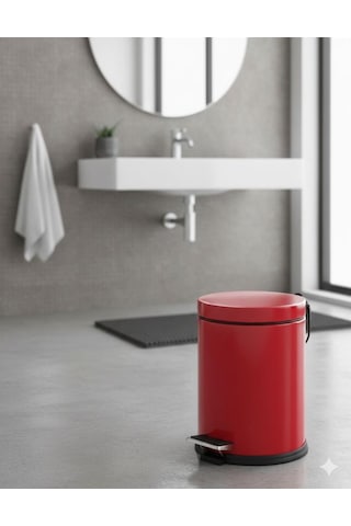 Vinoks Premium Serisi 12 Litre Hacimli Paslanmaz Banyo-mutfak Pedallı Çöp Kovası Kırmızı, 12l Kırmızı