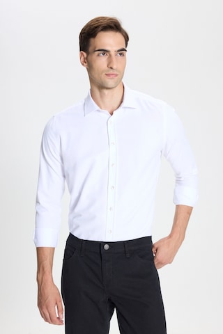 George Henry 2'li Paket Pamuklu Oxford Slim Fit Dar Kesim Klasik Yaka Desenli Gömlek Beyaz - Mavi