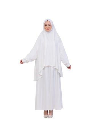 Modish Group İki Parça Namaz Elbisesi Uzun Pamuklu Tesettür Giyim Abaya & Başörtüsü Set Cream