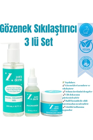 3 Lü Gözenek Sıkılaştırıcı Cilt Bakım Seti Niacinamide + Temizleme Jeli + Nemlendirici