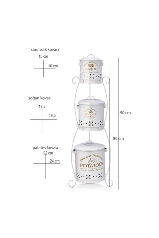 Toptanfoni Üç Katlı Yuvarlak Sepetli Patates, Soğan Ve Sarımsak Saklama Kabı. Beyaz