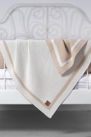 Çift Taraflı Yumuşak Bebek Battaniyesi Kundak Battaniye Örgü Desenli Model Shell - 80x100 - Taş