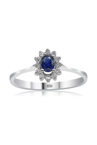 Pırlanta Safir Yüzük - 0,10 Karat 8 Ayar