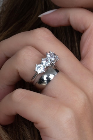 Takı Dükkanı Rodyum Kaplama 6mm Gümüş Alyans Ve Gümüş Beştaş Yüzük Seti Wsr121