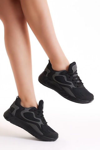 Tonny Black Rahat Kalıp Yüksek Taban Bağcıklı Unisex Siyah Spor Ayakkabı V2901-0 Siyah