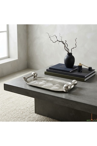 Mushroom Sılver Dekoratif Tepsi 38x17x6